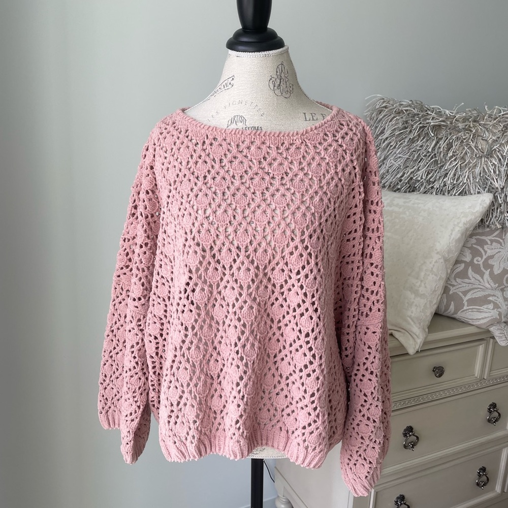 POL Pink Crochet Knit Women's Sweater